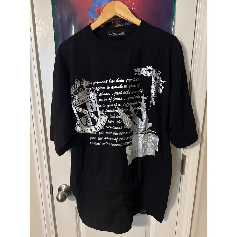 Rich & Rich T-Shirt Mens XL Black Graphic Print Short Sleeve Casual Top Y2k hip